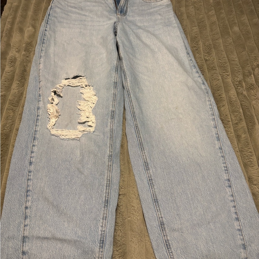 Garage Light Blue Distressed Flare Jeans